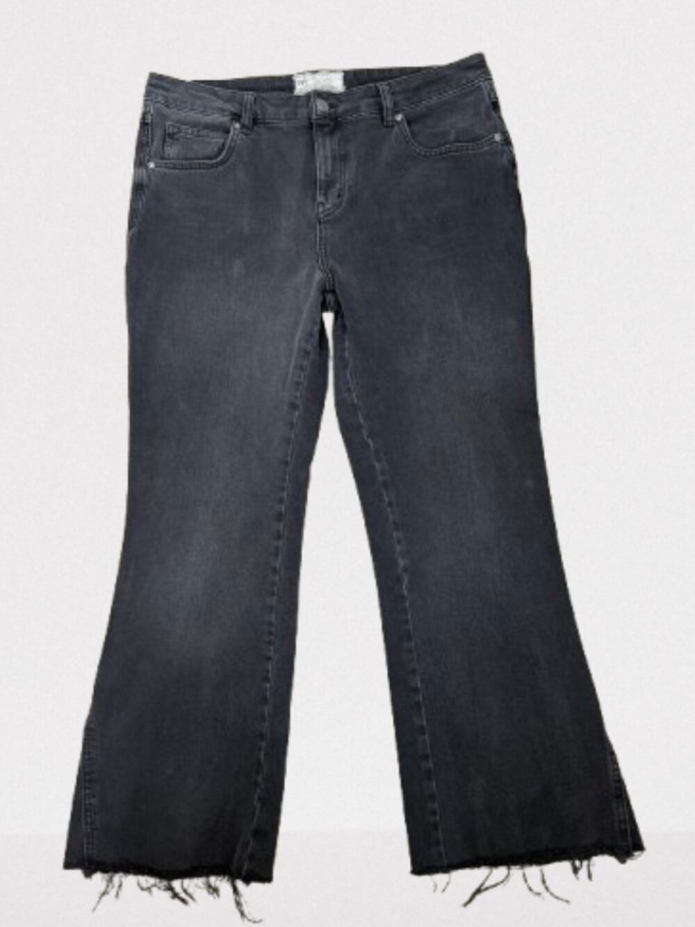 Free People Mid Rise Flare Crop Raw Hem Jeans Size 31 Black Wash